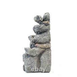 Garden Stone Cascading Water Feature Solar Powered LED Statues Falls Fountain UK