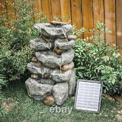 Garden Stone Cascading Water Feature Solar Powered LED Statues Falls Fountain UK