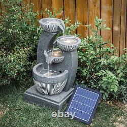Garden Stone Effect 4-Bowl Water Feature Solar Indoor Outdoor LED Falls Fountain