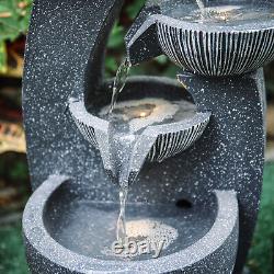 Garden Stone Effect 4-Bowl Water Feature Solar Indoor Outdoor LED Falls Fountain