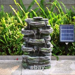 Garden Stone Water Feature Outdoor Solar Powered Cascade Fountain with LED Light