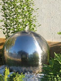 Garden Water Feature 42cm Stainless Steel Sphere Fountain with LED Lights