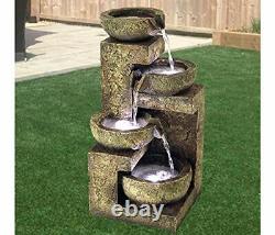 Garden Water Feature Barrel Fountain 4 Tier With Pump Led Lights Cascading Decor
