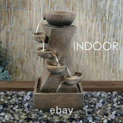 Garden Water Feature Cascading Bowl Fountain LED Outdoor Indoor Mains Powered