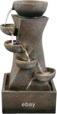 Garden Water Feature Cascading Bowl Fountain LED Outdoor Indoor Mains Powered