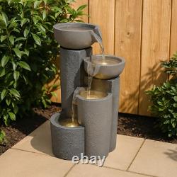 Garden Water Feature Cascading Electric Fountain Outdoor LED Pump Freestanding