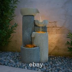 Garden Water Feature Cascading Electric Fountain Outdoor LED Pump Freestanding