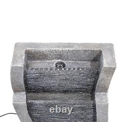 Garden Water Feature Cascading Fountain with Lights Outdoor Curved Waterfall