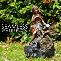 Garden Water Feature Fairy Fountain LED Cascading Outdoor Indoor Mains Powered