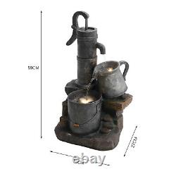 Garden Water Feature Fountain LED Lights Indoor Outdoor Pumps Statues Ornament