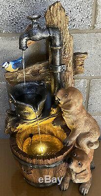 Garden Water Feature Fountain Light Up No Plumbing Dog Cute Bird Tap In Or Out