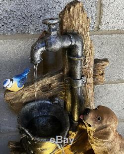 Garden Water Feature Fountain Light Up No Plumbing Dog Cute Bird Tap In Or Out