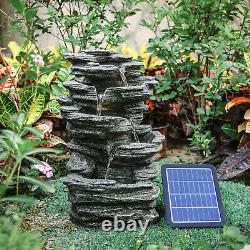 Garden Water Feature Fountain Slate Stone Cascading Waterfall Solar Outdoor LED