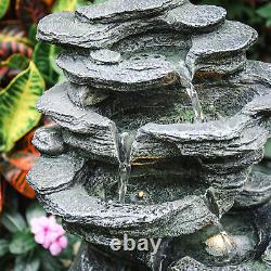 Garden Water Feature Fountain Slate Stone Cascading Waterfall Solar Outdoor LED