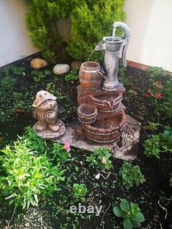 Garden Water Feature Fountain with LED Lights Outdoor Cascading Barrel New