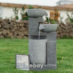 Garden Water Feature Fountain with LED Lights Outdoor Cascading Barrel Tiered