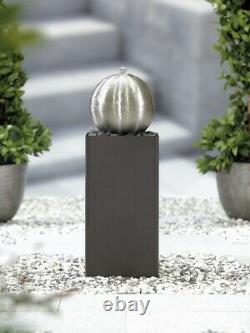 Garden Water Feature Glazed Falls Stainless Steel Sphere on Column Easy Fountain