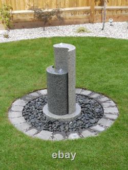 Garden Water Feature, Granite Yin Yang Fountain with LEDs and Pebble Pool