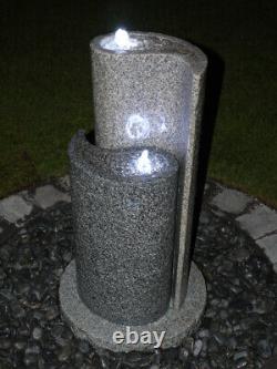 Garden Water Feature, Granite Yin Yang Fountain with LEDs and Pebble Pool