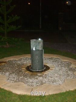 Garden Water Feature, Granite Yin Yang Fountain with LEDs and Pebble Pool