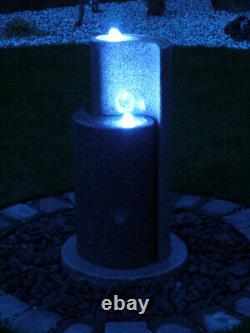 Garden Water Feature, Granite Yin Yang Fountain with LEDs and Pebble Pool