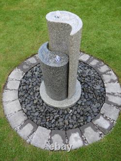 Garden Water Feature, Granite Yin Yang Fountain with LEDs and Pebble Pool