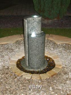 Garden Water Feature, Granite Yin Yang Fountain with LEDs and Pebble Pool