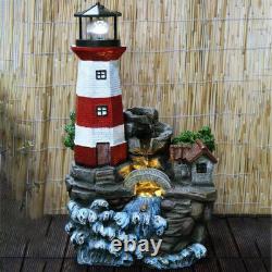 Garden Water Feature Lighthouse Fountain LED Cascading Outdoor Patio Home Decor