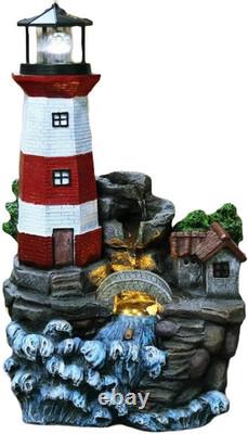 Garden Water Feature Lighthouse Fountain LED Cascading Outdoor Patio Home Decor