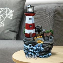Garden Water Feature Lighthouse Fountain LED Cascading Outdoor Patio Home Decor