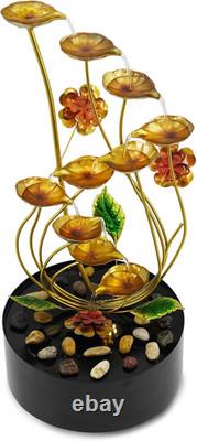 Garden Water Feature Metal Floral Spiral Fountain LED Cascading Outdoor Patio