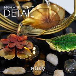 Garden Water Feature Metal Floral Spiral Fountain LED Cascading Outdoor Patio