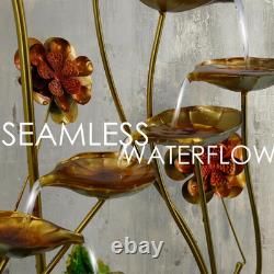 Garden Water Feature Metal Floral Spiral Fountain LED Cascading Outdoor Patio