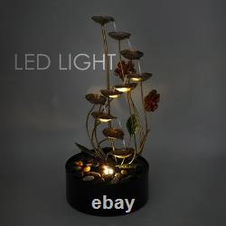 Garden Water Feature Metal Floral Spiral Fountain LED Cascading Outdoor Patio