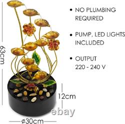 Garden Water Feature Metal Floral Spiral Fountain LED Cascading Outdoor Patio