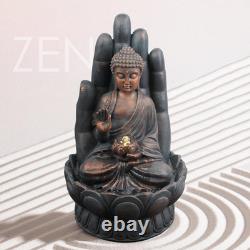 Garden Water Feature Open Palm Buddha Fountain with LED Lights Mains Powered