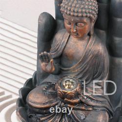 Garden Water Feature Open Palm Buddha Fountain with LED Lights Mains Powered