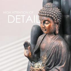Garden Water Feature Open Palm Buddha Fountain with LED Lights Mains Powered
