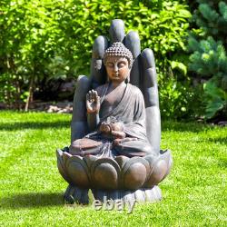 Garden Water Feature Open Palm Buddha Fountain with LED Lights Mains Powered