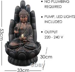 Garden Water Feature Open Palm Buddha Fountain with LED Lights Mains Powered