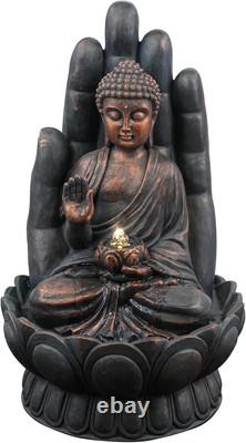Garden Water Feature Open Palm Buddha Fountain with LED Lights Mains Powered