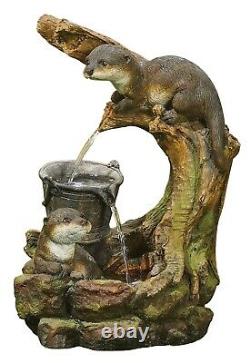 Garden Water Feature Otters Element Fountain LED lights By Kelkay Freestanding