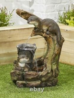 Garden Water Feature Otters Element Fountain LED lights By Kelkay Freestanding