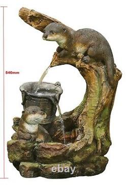 Garden Water Feature Otters Element Fountain LED lights By Kelkay Freestanding