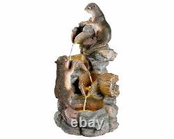 Garden Water Feature Otters Playing On Water Fountain With Warm White LEDs 57cm