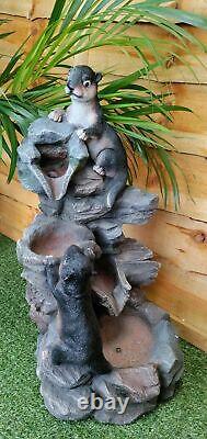 Garden Water Feature Otters Playing On Water Fountain With Warm White LEDs 57cm