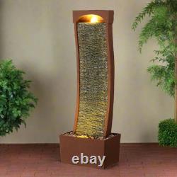 Garden Water Feature Outdoor LED Fountain Curved Waterfall Red Rock Teamson