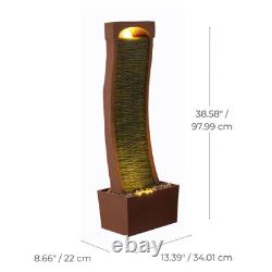 Garden Water Feature Outdoor LED Fountain Curved Waterfall Red Rock Teamson