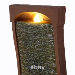 Garden Water Feature Outdoor LED Fountain Curved Waterfall Red Rock Teamson