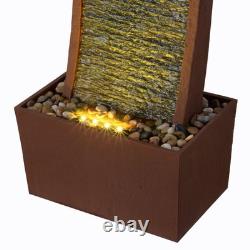 Garden Water Feature Outdoor LED Fountain Curved Waterfall Red Rock Teamson